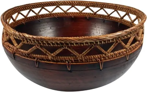 GURU SHOP Geflochtene Holz Bastschale, Braun, Size:klein 20x11cm