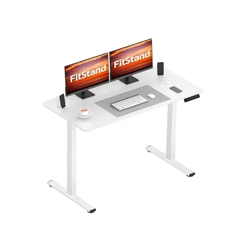 FitStand Höhenverstellbarer Schreibtisch mit 120x60cm Komplett-Tischplatte, Electric Lift Desk mit Memory-Funktion, Stehpult & Kindersicherung für Büro und Zuhause – Weiß