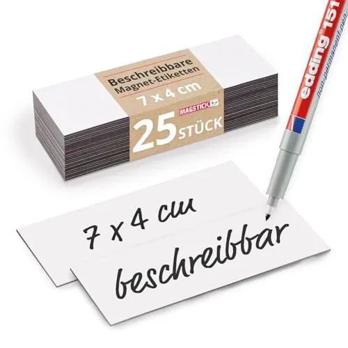 beschreibbare Magnet-Etiketten Magstick® I 7 x 4 cm weiß I magnetische Beschriftungsfolie beschreibbar Magnet-Streifen zum Beschriften I mag073 25