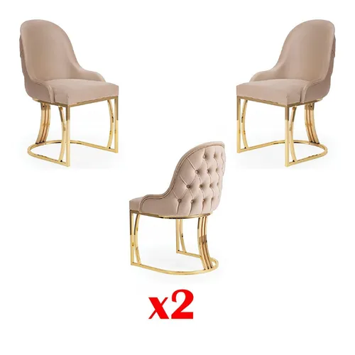 Chesterfield Stuhl Set 2x Lehnstuhl Beige - Modernes 2er Set Esszimmerstühle in Beige, mit elegantem Edelstahlgestell und komfortablem Polyesterpolster. Ideal für Esszimmer und Küche, einfache Montage und zeitloses Design.