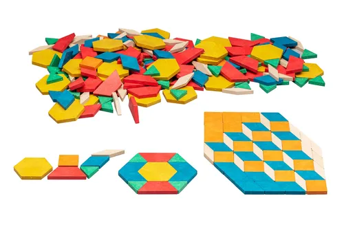 Geometrische Legeplättchen Pattern Blocks, 250 Teile aus RE-Wood®, im Karton