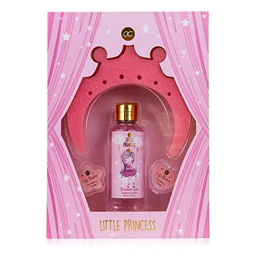 Badeset LITTLE PRINCESS in Geschenkbox, Produkte im leckeren Erdbeere & Vanille Duft, 4-teiliges rosa Geschenkset