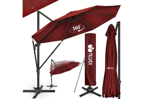 tillvex Premium Alu Sonnenschirm 330 cm mit Kurbel - Sonnenschirme: 330 cm großer Ampelschirm, 6-fach verstellbar, 360° drehbar und mit UV50+ Schutz für perfekten Schatten und einfache Handhabung.