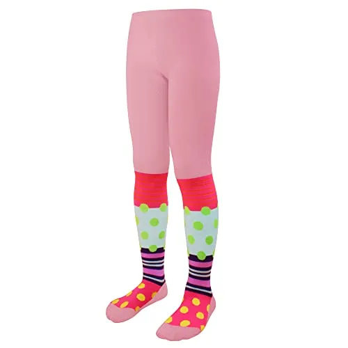 L&K-II 1 Paar Pack Strumpfhose für Mädchen Baumwolle Kinder Strumpfhose blickdicht Strumpfhosen Mädchen mit Punkte und Streifen Mustern Mehrfarbig 2763D 86-92