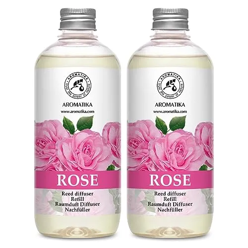 Raumduft Nachfüllflasche Rose 2x500ml - Nachfüller Set für Duftdiffusor - Aromatherapie Duft Diffuser - Raumbeduftung - Lufterfrischer für SPA - Heim - Büro - Fitnessclub - Reed Diffuser Refill