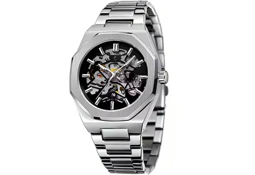 StellarLuma Automatikuhr Automatikuhr Mechanisch Herrenuhr Edelstahl Skelett, Mechanische Automatik-Uhr mit Handaufzug und sichtbarem Uhrwerk