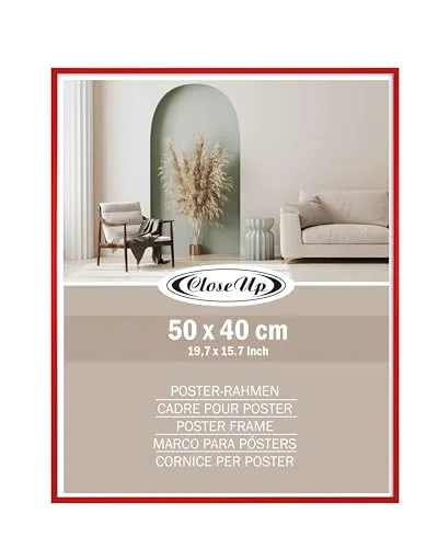 Posterrahmen 40x50 cm Rot Kunststoff – Bilderrahmen mit Kunststoffglas & MDF-Rückwand – Farbig & modern für Poster, Kunstdrucke, Fotos & Illustrationen – Für Wandmontage im Hoch- & Querformat