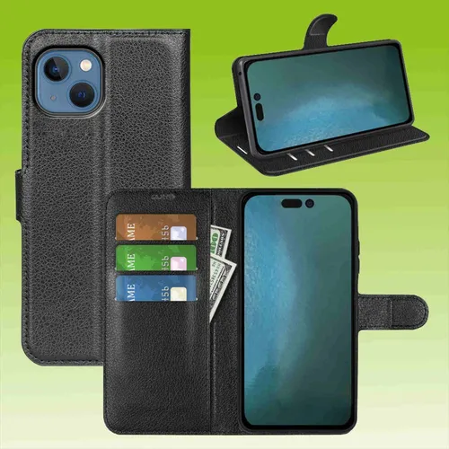 Für Apple iPhone 14 Plus Handy Tasche Schwarz Etuis Kunst-Leder Hülle Cover Case