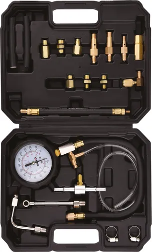 YATO YT-73025 Adaptersatz für Kraftstoffsystem-Druckprüfgerät - Gartenscheren-Set mit 20 Teilen, ideal zur präzisen Druckmessung von Benzin- und Dieselsystemen, inklusive flexibler Schlauch und Kunststoffkoffer.