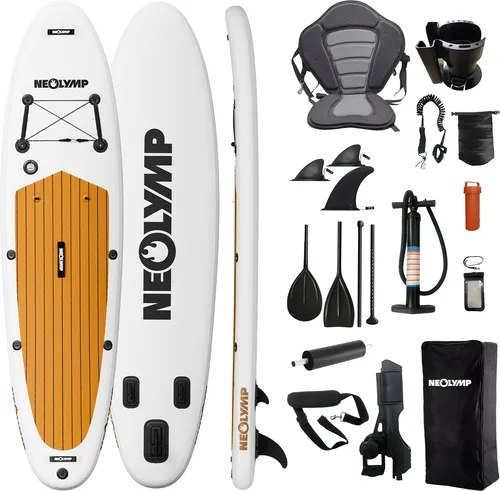 NEOLYMP Aufblasbares Stand Up Paddle Board 315 cm – Komplett-Set für Abenteuer - Boards für Stand-Up Paddling mit 13-tlg. Zubehör, ideal für Anfänger & Fortgeschrittene – robustes Material, leicht & kompakt für jedes Wasserabenteuer.