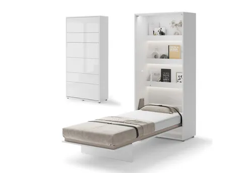 Compleo Schrankbett Vertical Wandklappbett - Platzsparendes Bett für kleine Räume - Das Vertical Wandklappbett von Compleo bietet eine komfortable Liegefläche und optimale Raumnutzung. Mit stabiler Konstruktion und praktischem Verriegelungssystem ist es ideal für beengte Wohnverhältnisse.