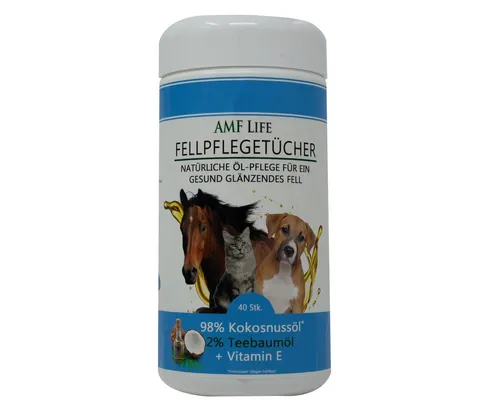 AMF Life Tiertaue Fellpflegetücher Kokos +Teebaumöl Fellpflege für Hunde, Katzen, Pferde, 100% Viskose, Pflegeöl: 98% Kokosöl, 2% Teebaumöl