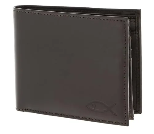 Oxmox Leder Geldbörse Leather RFID Protect Querscheinbörse Freedom Fish Embossed Brown Dunkelbraun