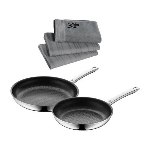 WMF Profi Resist Bratpfanne 24cm & 28cm Set mit Küchenhandtuch - Hochwertiges Bratpfannen-Set mit einzigartiger Antihaftversiegelung für perfekte Bratergebnisse. Inklusive saugfähigem Küchenhandtuch-Set aus 100% Baumwolle für müheloses Trocknen.
