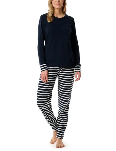 Schiesser Damen Casual Essentials Pyjamaset, Nachtblau - Schlafanzug kurz Set mit 3/4 langer Hose und kurzarm Oberteil aus weicher Baumwolle, ideal für gemütliche Nächte und entspannte Tage.