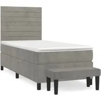 vidaXL Boxspringbett mit Matratze Hellgrau 90x190 cm Samt - Bequemes Boxspringbett für erholsamen Schlaf mit höhenverstellbarem Kopfteil und mittelfester Matratze, ideal für Rücken- und Bauchschläfer.