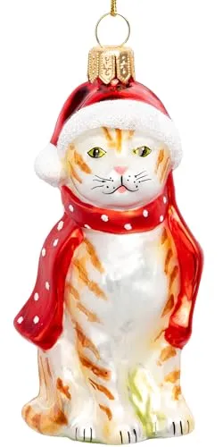 SIKORA Weihnachtskugel Katze mit Weihnachtsmütze von SIKORA