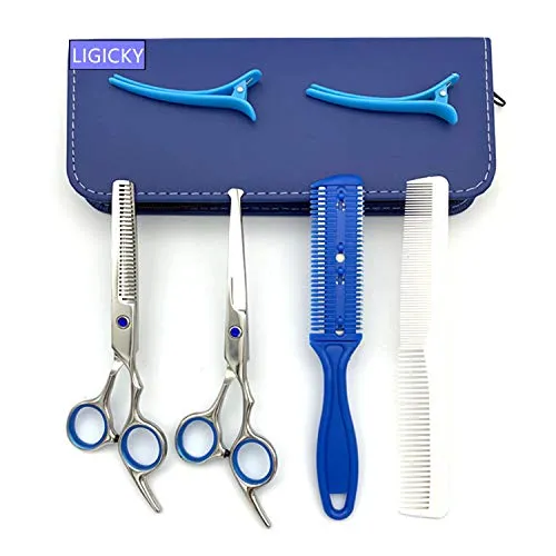 LIGICKY Baby Haarschere Set - Friseurscheren Set mit runder Spitze für Sicherheit, ideal für Kinder und Erwachsene. Hochwertige 4CR Edelstahl-Scheren für präzises Schneiden und Ausdünnen, inklusive stylischer Ledertasche.
