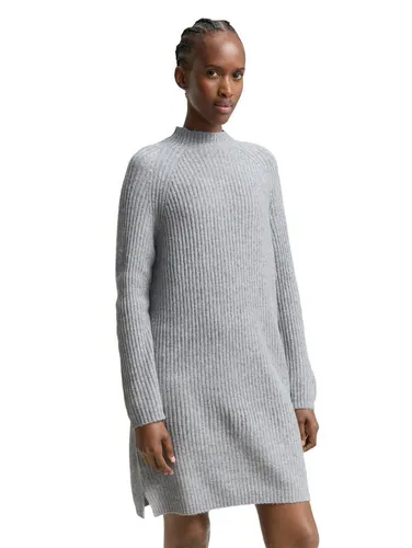 Strickkleid TOM TAILOR DENIM - Damen, cement grau melange - Kleider mit Stehkragen für optimalen Tragekomfort, elastisches Rippstrickmaterial sorgt für eine bequeme Passform und ist perfekt für kühlere Tage.