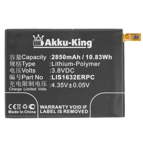 Akku-King Akku kompatibel mit Sony LIS1632ERPC, 1305-6549 - Li-Polymer 2850mAh - für Xperia XZ, Xperia XZ Dual SIM, Xperia XZs F8331, F8332