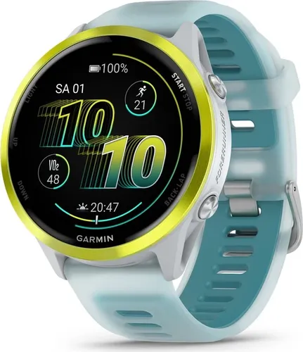 Garmin Forerunner 570 - 47 mm Steinweiss/Amp Yellow - Smartwatch für ambitionierte Läufer mit AMOLED Touchdisplay, Multi-Frequenz-Empfang und bis zu 18 Stunden Akkulaufzeit im GPS-Modus. Inklusive adaptiven Trainingsplänen und Telefonie-Funktion.