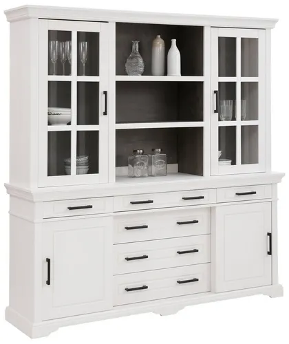 Home affaire Buffet Anabel aus massiver Kiefer - Buffetschrank in Weiß/Wenge mit 6 Einlegeböden und Schiebetüren, ideal für stilvolle Aufbewahrung und ein harmonisches Wohnambiente.