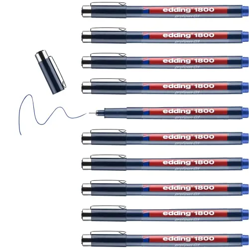 edding 1800 Präzisionsfeinschreiber - blau - 10 Stifte - 0,25 mm - Präzisionsfeinschreiber für exakte Linien und feines Skizzieren. Die 10 blauen Stifte bieten wisch- und wasserfeste Tinte, ideal für kreative Projekte und den Alltag. Erhältlich in verschiedenen Farben und Strichbreiten.
