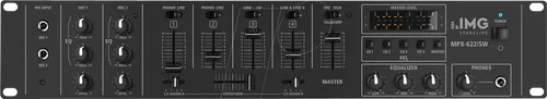IMG MPX-622/SW - 6-Kanal-Stereo-Audio-Mischpult - Mischpult für ELA und DJ mit 2 Mono-Mikrofonkanälen und Talkover-Schalter. Ideal für professionelle Audioanwendungen und kreative Mix-Experimente.