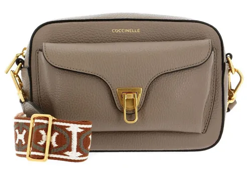 Coccinelle Beat Soft Ribbon Umhängetasche in Taupe - Elegante Umhängetasche aus genarbtem Leder, ideal für den täglichen Gebrauch und verleiht jedem Outfit einen Hauch von Stil.