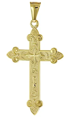 trendor Kreuzanhänger Gold 585 - Elegantes 14 Karat Kreuz - Kettenanhänger aus massivem 14-karätigem Gold 585, mit dekorierter, polierter Oberfläche. Ideal für besondere Anlässe und als zeitloses Schmuckstück, Lieferung inklusive Mikrofaser-Pflegetuch.