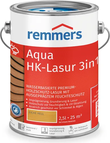 Remmers HK-Lasur 3in1 [plus] eiche hell, matt, 2,5 Liter - Beizen – Premium Holzschutzlasur für außen, vereint Imprägnierung, Grundierung und Lasur in einem Produkt für optimalen Schutz und Zeitersparnis.