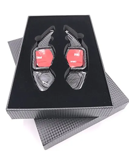 H-Customs Schaltwippen Verlängerung Schaltung Shift Paddle aus echtem Carbon kompatibel mit Golf 5/6 GTI R GTD, Passat CC, 3C etc REAL CARBON