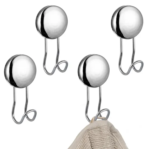 bremermann Wandhaken Bad-Serie Moon-Loc 4er Set - Multifunktionshaken aus rostfreiem, verchromtem Edelstahl, einfach zu montieren mit innovativem Klebesystem oder zum Bohren – ideal für Handtücher und Badutensilien.
