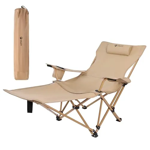 VILLEY Faltbarer Campingstuhl mit Fußstütze und Kopfstütze – ideal für Garten, Strand und Camping