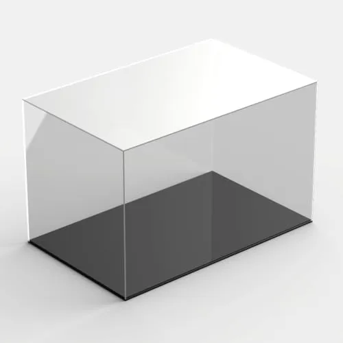 Hansen Vitrine Acryl / Schaukasten / Objektvitrine / Showcase rechteckig, 400x650x100 mm, mit schwarzem Boden