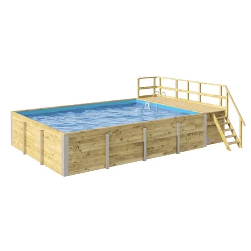 weka Massivholzpool 595 Gr. 2 - Rechteckiger Einbaubecken mit Technikraum - Swimmingpool aus massivem Holz und PVC, inkl. Sandfilteranlage und Skimmer für klares Wasser, ideal für entspannende Sommertage.