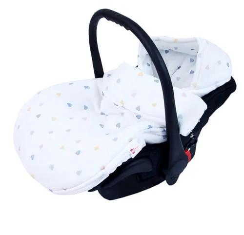 BabyLux Fußsack 90cm für Babyschale, Kinderwagen & Buggy - Minky Bunte Herzen - Fußsack für Kinderwagen, ideal für Frühling, Sommer & Herbst. Hochwertig und vielseitig mit zwei Reißverschlüssen, sorgt für Komfort und Sicherheit bei kühleren Temperaturen.