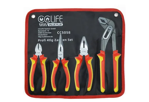 CCLIFE Profi Zangen Set 4 tlg. - Kombizange, Spitzzange, Seitenschneider, Wasserpumpenzange - Umfassendes Zangen-Set für Haushalt und Werkstatt, ergonomische Griffe für rutschfesten Halt und hohe Schneidkraft für präzise Ergebnisse.