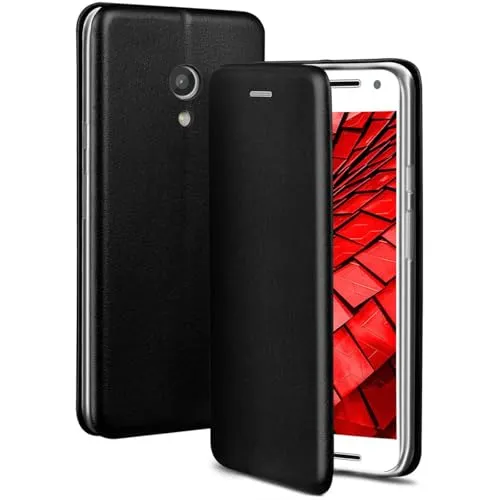 ONEFLOW Business Case für Motorola Moto G2 Handyhülle klappbar mit Standfunktion, Klapphülle Flipcase Cover Dünn, PU Leder Hülle mit Kartenfach, 360 Grad Schutzhülle, Schwarz