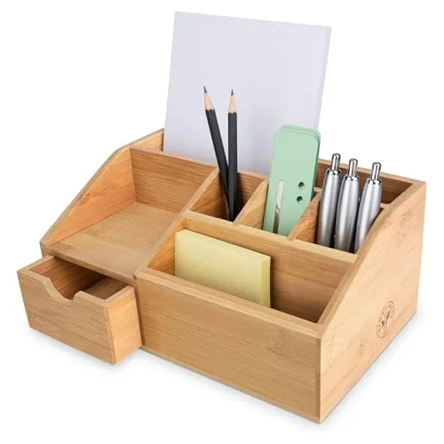 Thingles Bambuswerk Schreibtisch-Organisator aus Holz mit Schublade