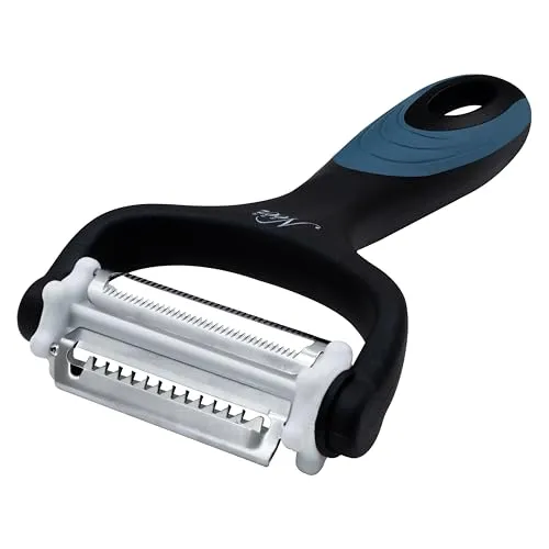 NEEZ 3 in 1 Gemüseschäler - Obst, Apfel, Karotten, Gurken, Tomaten und Kartoffelschäler für Küchen - Gummigriffe Edelstahl Julienne Schäler - Beide Händer Y Sparschäler (Schwarz)