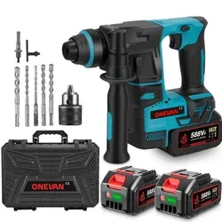 Akku-Bohrhammer Bürstenloser SDS-Plus Schlagbohrhammer mit 2x Akkus, 8x Zubehörset Hammerbohren für Beton, Mauerwerk, Wände