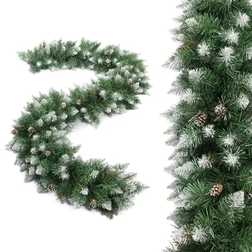 Weihnachtsgirlande Tannengirlande Grün Weiss Weihnachtsdeko -Tannen Girlande als Weihanachtskranz - Weihnachtsdeko aussen, innen 275cm (330 Spitzen)