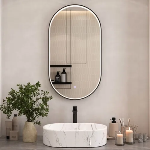 Spiegel GLORA oval 50x90 cm mit LED-Beleuchtung - Badspiegel mit elegantem ovalen Design und integrierter LED-Beleuchtung für perfektes Licht im Badezimmer.