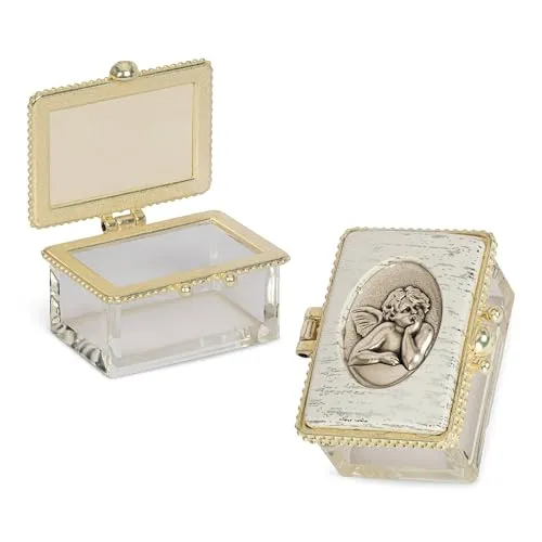 NKlaus Rosenkranzdose aus Glas mit Klappdeckel - Dekorative Box für Rosenkränze, aus hochwertigem Glas mit perlweißem Klappdeckel – ideal für eine stilvolle Aufbewahrung.