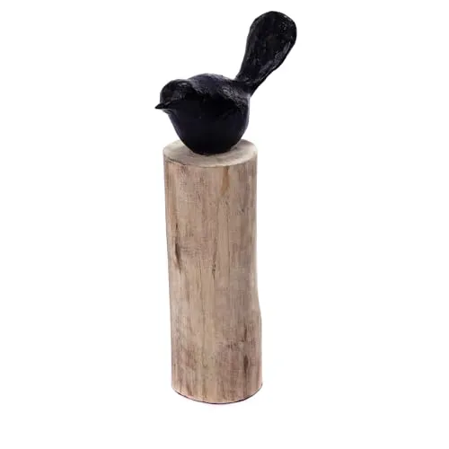VOGEL SKULPTUR | Holz Aufsteller für moderne Deko - Figur aus hochwertigem Mangoholz und Metall, 27 cm groß, ideal für Flur, Wintergarten und Wohnzimmer – bringt die Natur ins Zuhause.