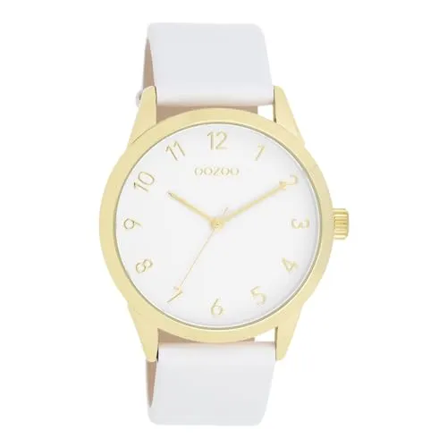 Oozoo - Timepieces Damen Uhr in White/Gold - Elegante Armbanduhr für Damen mit robustem Lederarmband, ideal für jeden Anlass. Angetrieben von einem präzisen Japanischen Quarzwerk und spritzwasserdicht bis 2 Bar.