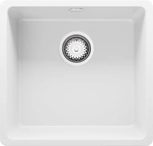 PRIMAGRAN Unterbauspüle Granit Weiß 46x44cm, Spülbecken 1 Becken + Ablauf-Set, Granitspüle ab 50er Unterschrank - Venedig Easy S002