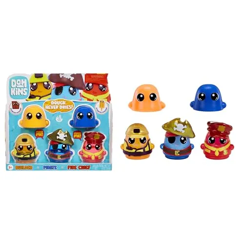 MGA Entertainment DohKins Hero Pack Characters (Builder, Pirate, Fire Chief) – Knete Trocknet Niemals Aus, Glutenfrei, Geeignet für Sammler & Kinder ab 3 Jahren