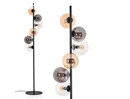 hofstein Stehlampe Stehlampe aus Metall/Glas in Schwarz/Rauch/Bernstein/Klar, ohne Leuchtmittel, Leuchte mit Glasschirmen (15cm),Schalter, 6 xE14, ohne Leuchtmittel